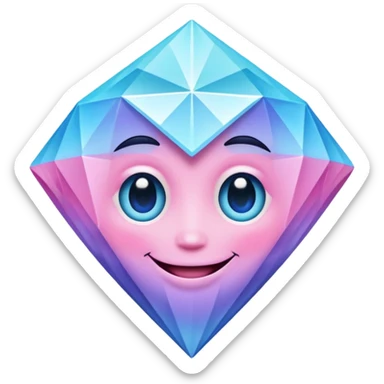 A cheerful diamond logo with a black outline and a smiling face, set against a pastel gradient of pink, blue, and lavender. Smaller diamonds surround it, forming a larger diamond pattern. Playful yet sleek, perfect for branding, digital media, or a fun, eye-catching emblem. sticker