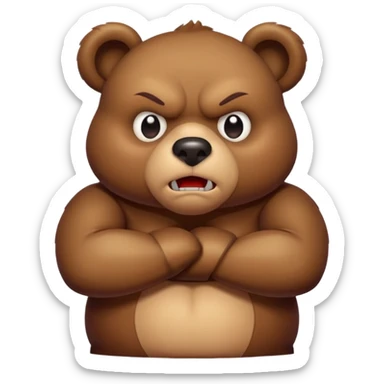 Full Beary puffed cheeks, furrowed brows, tiny anger vein, crossed arms, exaggerated cartoon rage, vibrant colors sticker