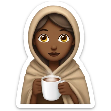 Brown women wrapped in a blanket drinking hot coco sticker