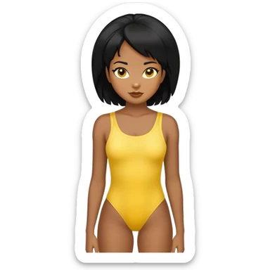 fille noir et cheveux noir avec un ensemble collant jaune sticker