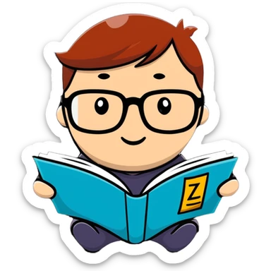 Cute cartoon character with glasses reading a book with mathematical formulas floating around sticker