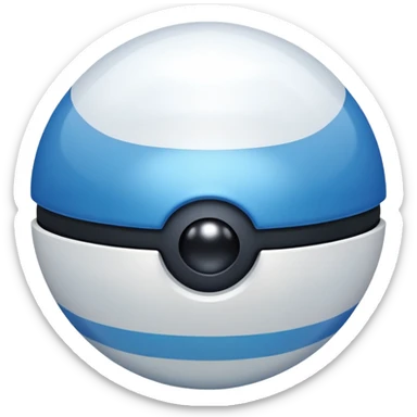 blue pokeball emoji, top half is a more saturated blue, bottom half is white, black stripe, with a white sheen, with a pearlescent finish, with a fog effect sticker