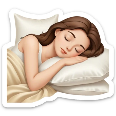 Beige brunette sleeping on white silk pillows  sticker