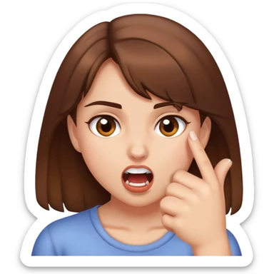 An emoji of a girl with brown hair aggressively biting her finger  sticker