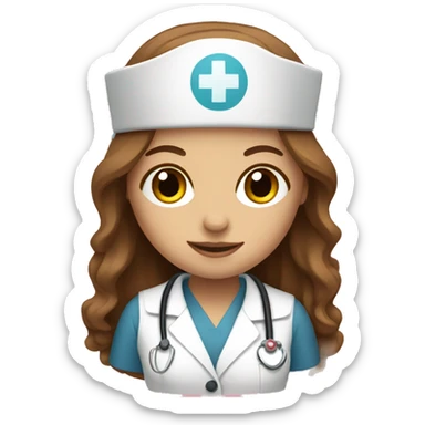 Pretty nurse with long brown hair sticker