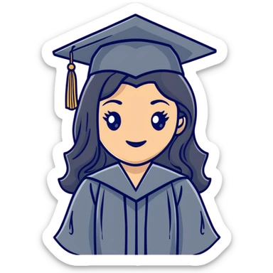happy latina graduate with long wavy black hair wearing graduation cap and gown sticker