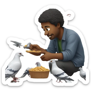 white man feeding pigeons sticker