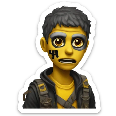 a post-apocalyptic ghoul in a religious cult with a yellow-black colorscheme sticker