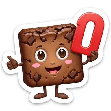 A food brownie holding a sign with the number 10 on it sticker