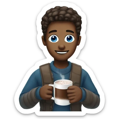 Blue eyed guy drinking hot chocolate by Christmas tree sticker