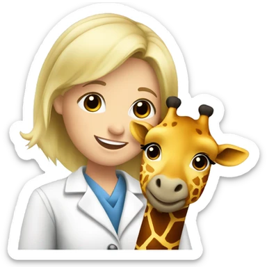 blonde hair smiling veterinarian girl having cuddles with giraffe sticker