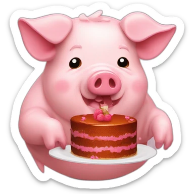 cochon obèse qui mange un gateau sticker