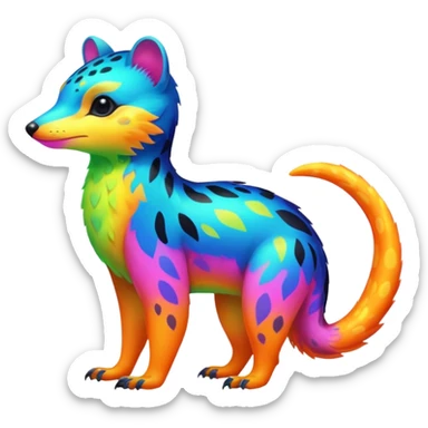 Colorful neon-colored tropical exotic shiny beautiful fantasy-Cacomistle-oncilla-animal-hybrid (full body) sticker
