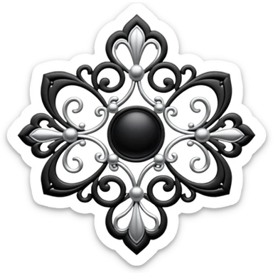 Black and silver filigree broach design, 3D, extremely detailed design sticker