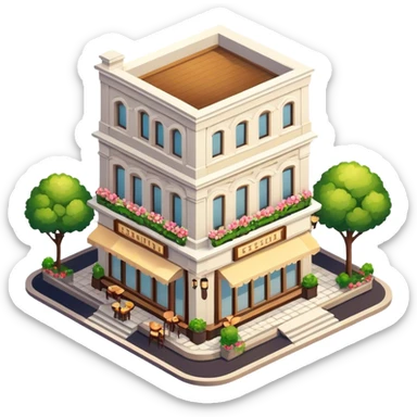 Elegant romantic restaurant, isometric exterior view  sticker