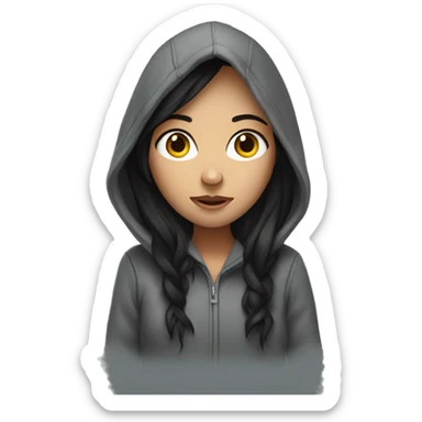 Long dark hair girl in hoodie  sticker
