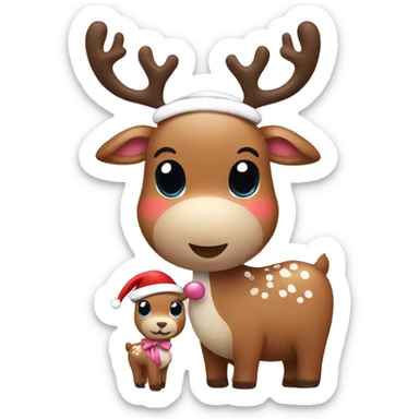 reindeer with santa hat and baby pink bows sticker