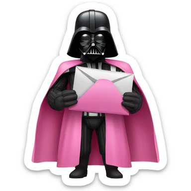 darth vader in all pink suit (even the mask) holding email envelope with one hand  sticker