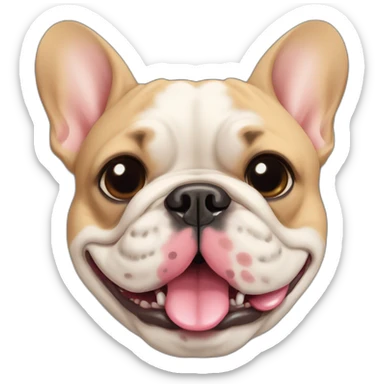 head shot of fat tan french bulldog with tongue out with dark jowels sticker