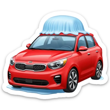 red kia car with foam with car wash shop sticker