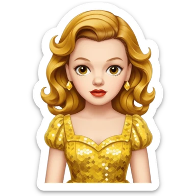 Judy Garland with long golden brown hair, yellow sequin dress sticker
