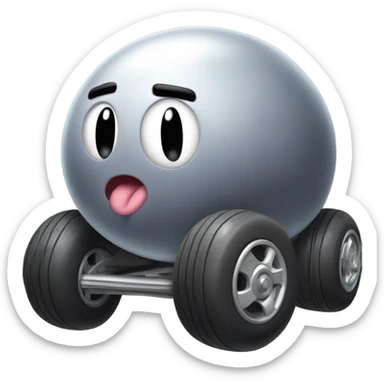 Metal cute mad Kirby bubble Gray ball driving on car wheels with mad eyebrows game sticker