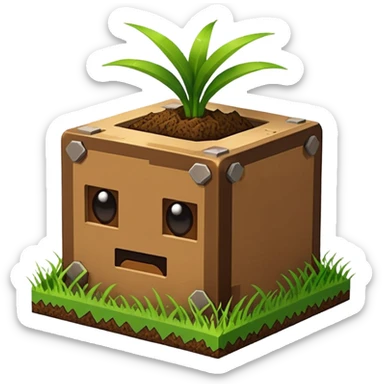 cube of dirt with grass on top, inspired by Minecraft, simple and iconic, emoji style sticker
