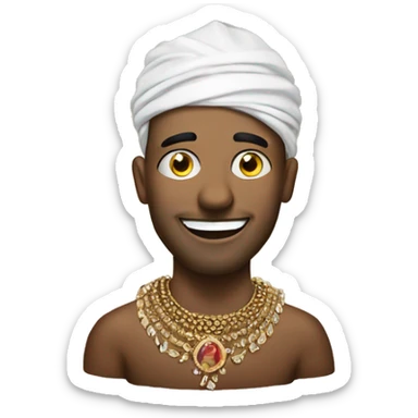 smiling male portrait with  jewellery with the portrait printed on a samosa  sticker