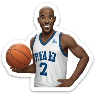 A laughing basketball player Black man with JOHN JAY on his jersey. sticker