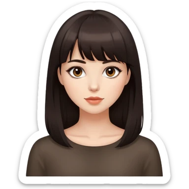 Beautiful woman with dark brown bangs, minimal makeup, charming expression sticker