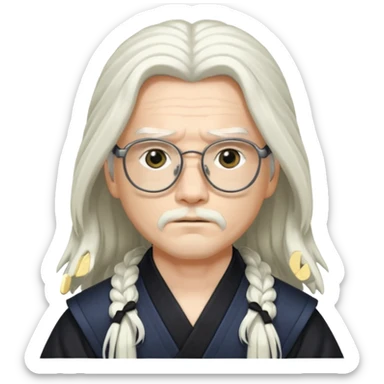 Long Haired Samurai with Glasses, white Long-haired ronin adjusting black spectacles sticker
