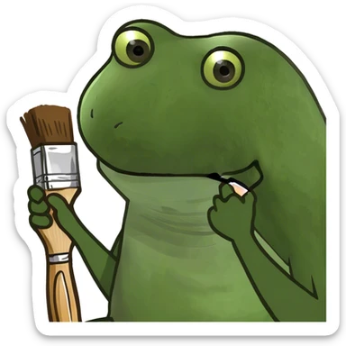 with brown afro, holding up a paint brush sticker