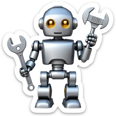 Toy robot holding a wrench sticker
