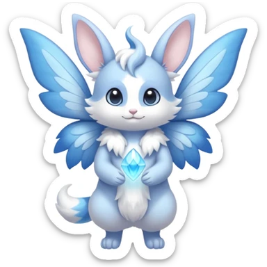 White innocent pastel cute adorable kawaii divine winged furry fairy-Fakémon-Minccino-Meowstic-hybrid-fusion (full body) sticker