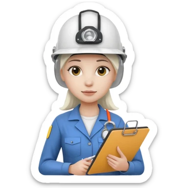 Female engineer with white helmet and clipboard sticker