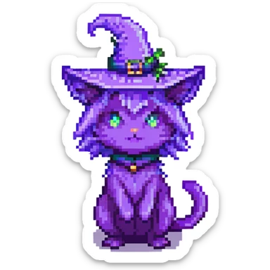 purple witch cat, pixel art style, full body, facing backward sticker