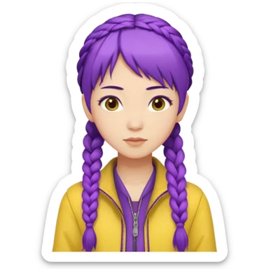 kpop hunters Rumi purple hair asian, yellow jacket braid sticker