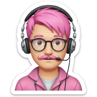 headphone and spectacles, mustached pink hair guy, no mic sticker