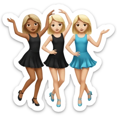 Emoji of 3 Girls dancing one with blonde hair, one tan skin with brown hair and one with black  hair ONLY ONE IS BLONDE sticker