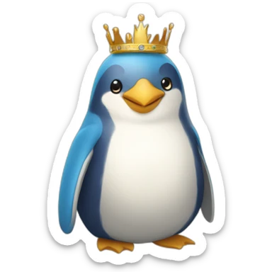 kawaï blue pudgy penguin wearing a golden crown sticker