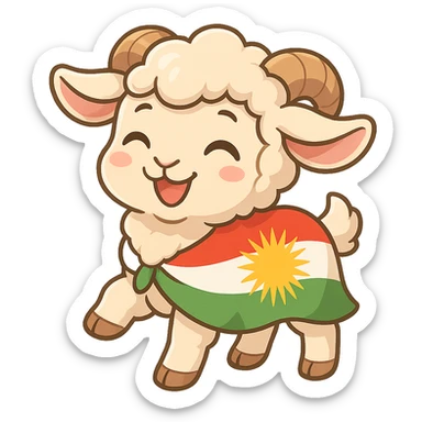 cartoon Kurdish lamb sticker, cheerful and colorful style, no text, suitable for WhatsApp and Instagram sticker