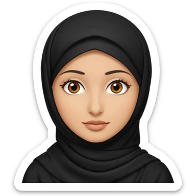 A Arabic woman human with brown eyes and black hijab. , the human is a human, the cat is black and white and the other cath is black and white,,  NO EARS ON THE HUMAN ,  sticker