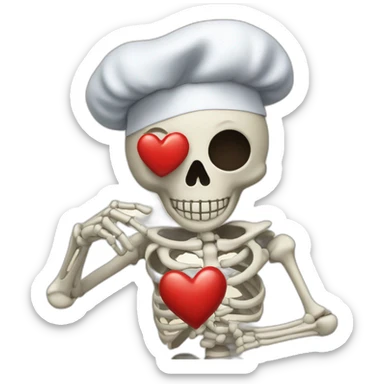skeleton chef's kiss with heart and pinched fingers sticker