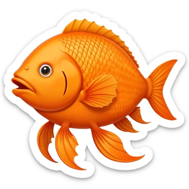 An orange fish with legs and arms, his mouth is shaped in a reversed v. sticker