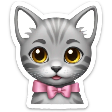 cute gray kitten with bows sticker