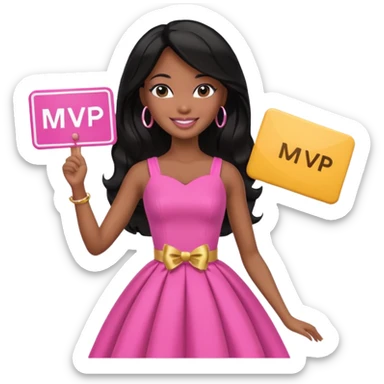 Black barbie, long black  hair, pink dress holding mvp sign  sticker