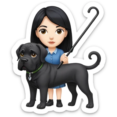 Woman with long black hair holding a black Cane Corso dog with cropped ears sticker