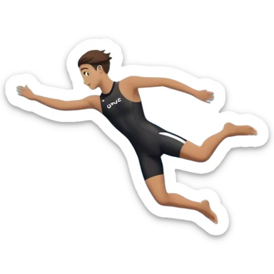 A diver mid-air after jumping off a diving pool, body slightly tense but moving forward. Below them, a pool labeled "Confidence", with ripples forming. A subtle 5-4-3-2-1 on the diving board shows they took the leap despite fear. sticker