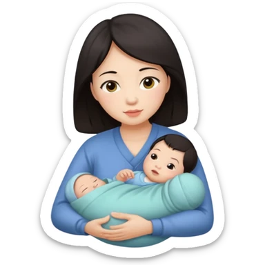 A Chinese mother with 1 newborn. sticker