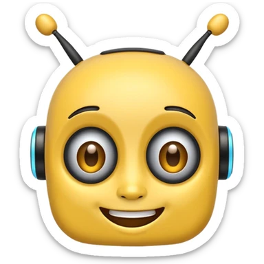 cheerful chatbot emoji with antennae and a friendly expression sticker